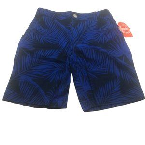 Wonder Nation Boy's Size 10 Adjustable Waist Flat Front Short Blue Palm Leaf New